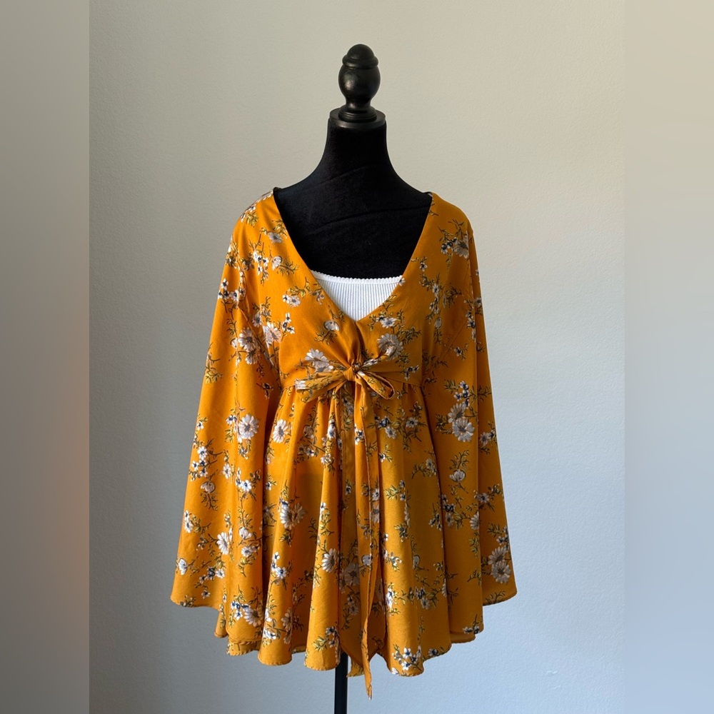 Floral Mustard Yellow Kimono Top